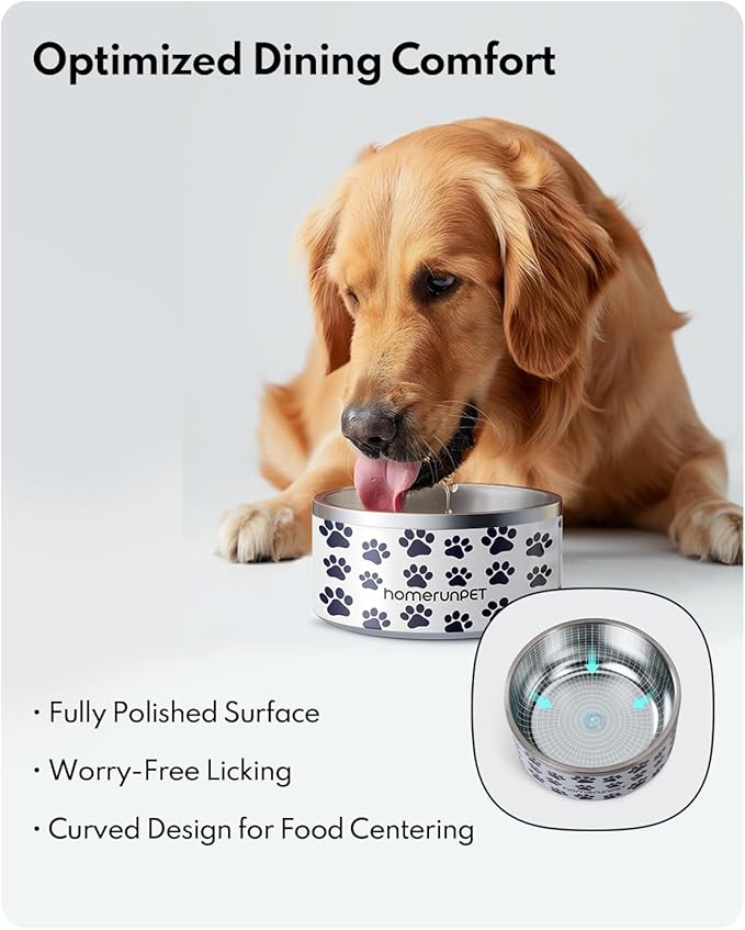 Dog Bowl, HomeRunPet Dog Food Water Bowl with Non-Slip Rubber Base, Metal Insulated Stainless Steel Dog Bowls, Double Wall Dog Bowl for Small Medium Large Dogs, Durable, Dishwasher Safe, 32oz