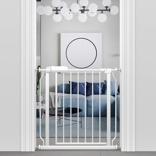 ALLAIBB Extra Wide Pressure Mounted Baby Gate Walk Through Child Kids Safety Toddler Tension White Long Large Pet Dog Gates with Extension for doorways Kitchen (29.13-33.86"/74-86cm)