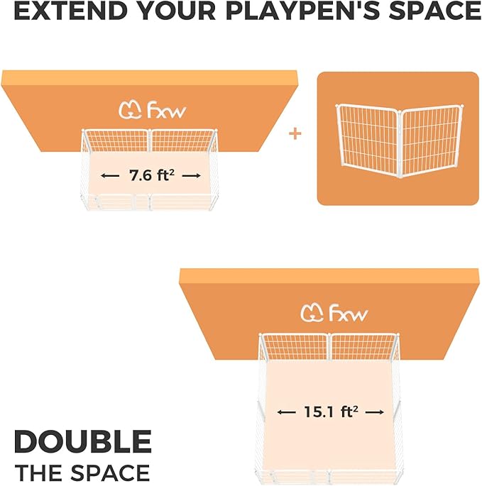 FXW Homeplus Unleashed Indoor Dog Playpen - Stress-Free and Safe Play, Heavy Duty 24 Inch 2 Wire Panels Dog Pen for Puppy and Small Dogs, White│Patented