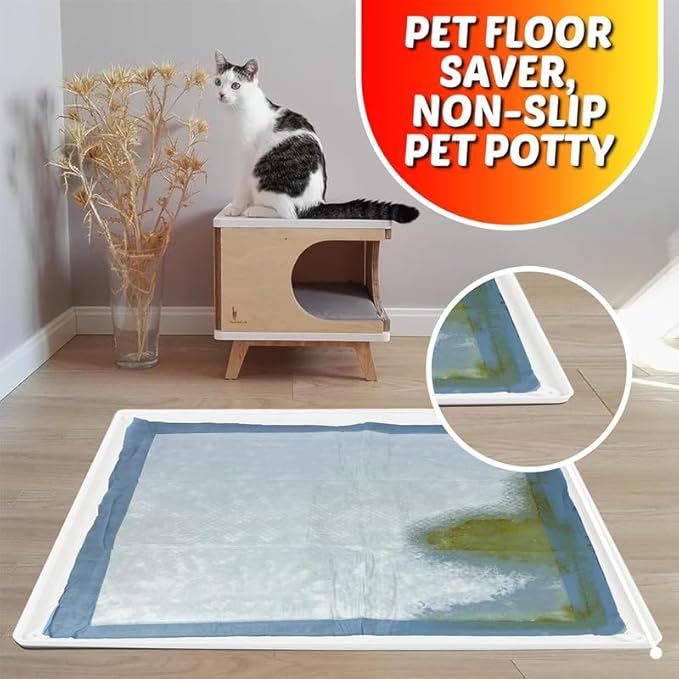 TidyFriend Dog Pee Pad Holder Tray Fits for 30” x 36” Pee Pads with Corner Lock Holes, Raised Edges, Non-Spill, Easy to Clean Silicone Dog Potty Tray Holder, For Indoor Floor Protection (White)