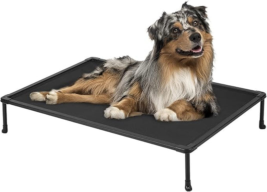 Veehoo Chewproof Elevated Dog Bed - Cooling Raised Pet Cot, Breathable Mesh, Washable & Non-Slip for Medium Dogs, Indoor/Outdoor, Black Mat and Black Frame, 32x25inches (Model CWC2203A03)