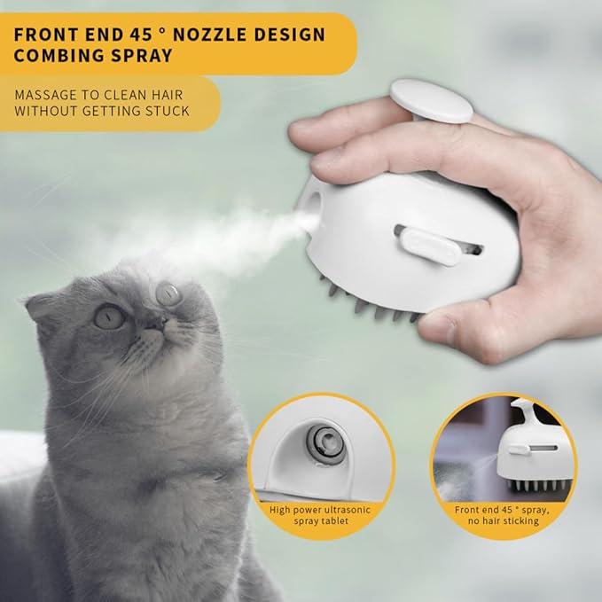 Cat Steam Brush for Shedding, 4 in 1 Rechargeable Steam Brush for Cats and Dogs, Anti-Static, Massage, Cleaning, Shedding & Combing All In One!