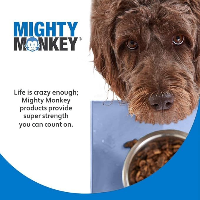 MIGHTY MONKEY 100% Waterproof Dog Food Mat, Raised Edges Silicone Pet Feeding Placemat for Cat, Dogs, Pet Bowls, High Lipped Tray Prevents Water Spills, Food on Floor, Dishwasher Safe, 22x14, Lt Blue