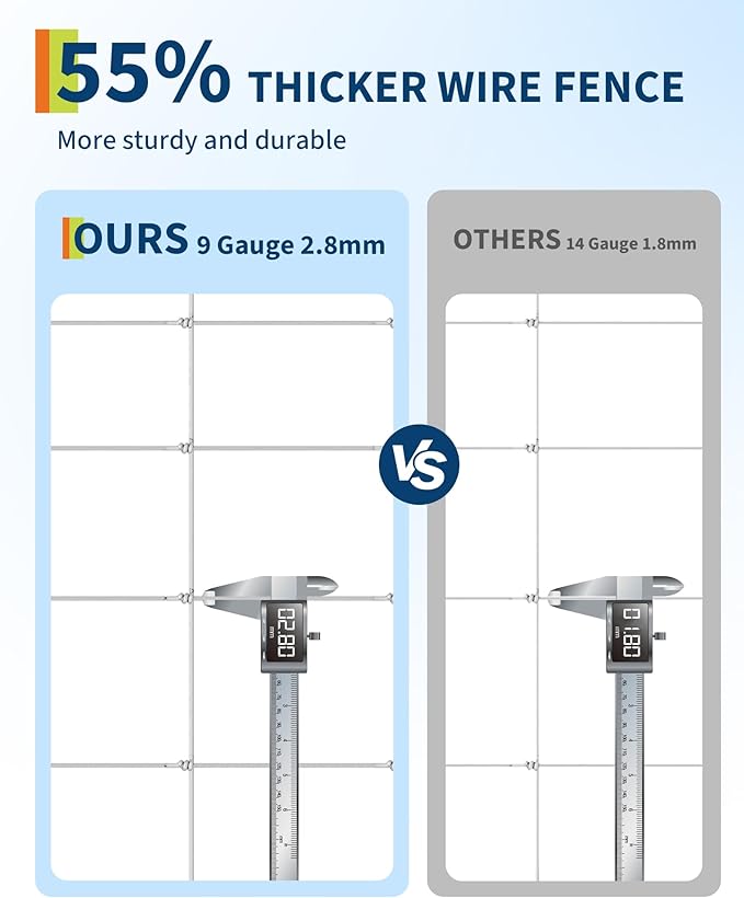 9GA Thickened Heavy Duty Cattle Farm Fence, 4ft x 164ft Galvanized Goat Deer Fence, Heavy Zinc Coating Hog Wire Fencing for Farm Livestock Animals Protection