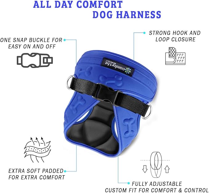 Comfort Fit Dog Harness No Pull with Adjustable Buckles Soft Padded Reflective Choke Step-in Pet Vest with Easy Control Handle for Small Medium Large Dogs & Puppies for Walking Running Training