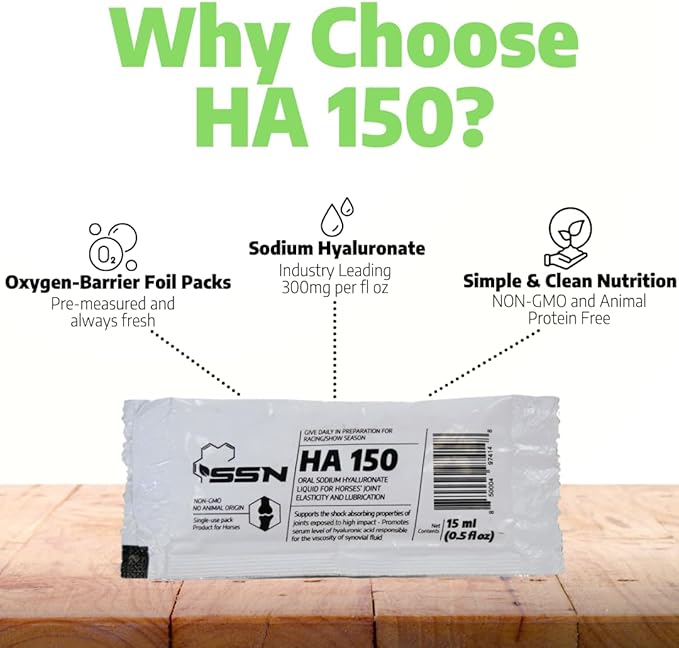 SSN HA 150 - 4 In 1 Horse Supplement - 60 Servings - Equine Joint, Gastric, Ligament/Tendon, Lung Capillary Health - Glucosamine Alternative - (60 Pack, 150mg Sodium Hyaluronate per Serving)