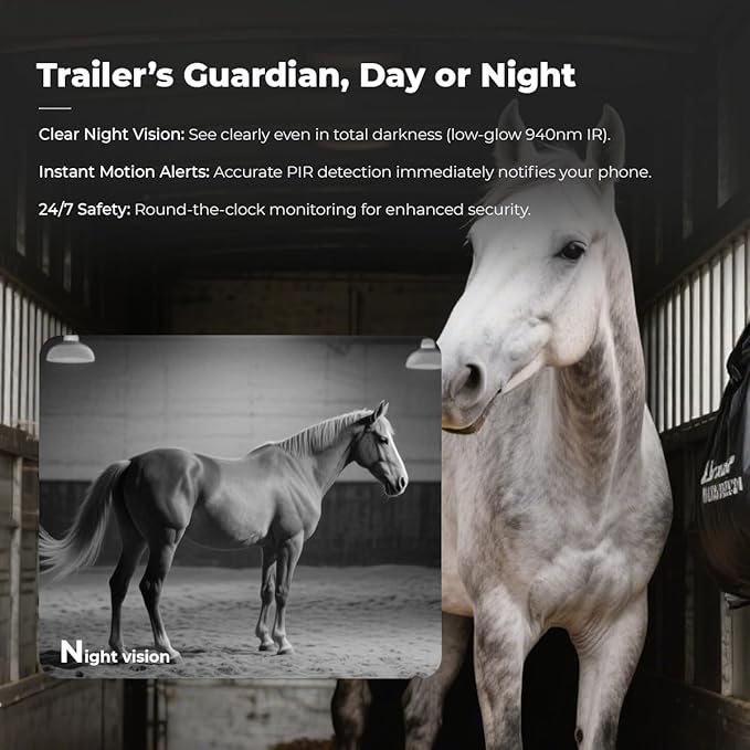 NomadEye Wireless Horse Trailer Camera – 4K Live Video & 2-Way Audio – WiFi Connect – Magnetic Mount – 15Hrs Recording – Night Vision – iOS & Android App