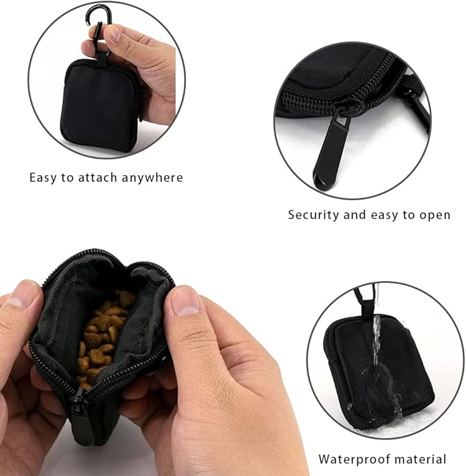 Dog Treat Pouch 2 PCS, Waterproof Small Dog Treat Bag for Leash, Hands Free Dog Walking Bag with Carabiner, Dog Poop Bag Holder for Pet Puppy Travel or Outdoor Use, Zipper Closure to Avoid Spilling