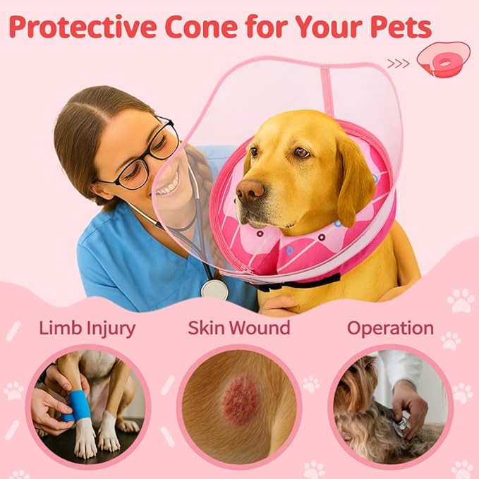 Soft Dog Cone Collar, Inflatable Donut Cones Alternative After Surgery with Anti-Lick Shield, for Large/Medium/Small Dogs to Stop Licking, Elizabethan Neck Ecollars of Shame, Comfy Pillow E Recovery