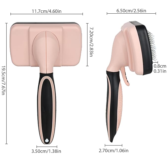 Skin-Friendly Grooming and Deshedding Brush for Dogs, Cats, and Puppies - Self-Cleaning, Easy to Use (Pink)