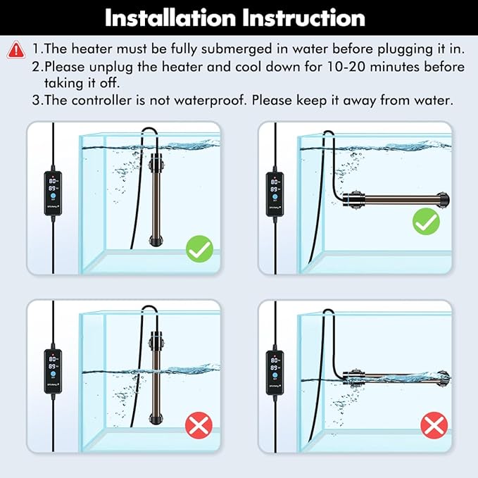 Orlushy 200W Submersible Aquarium Heater, Adjustable Fish Tank Heater with Digital Display External Controller, Overheat Protection and Free Thermometer for 20-40 Gallons Freshwater and Saltwater Tank