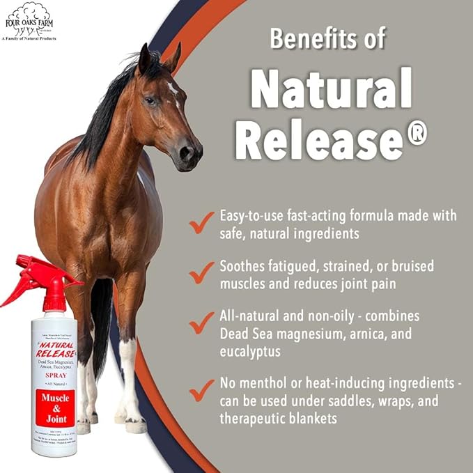 Natural Release Muscle Spray Treatment - Horse Liniment for Sore Muscles, Joint Pain, Tendon & Inflammation Relief - Easy to Use, Fast Acting, Alcohol & Menthol Free (32 oz)