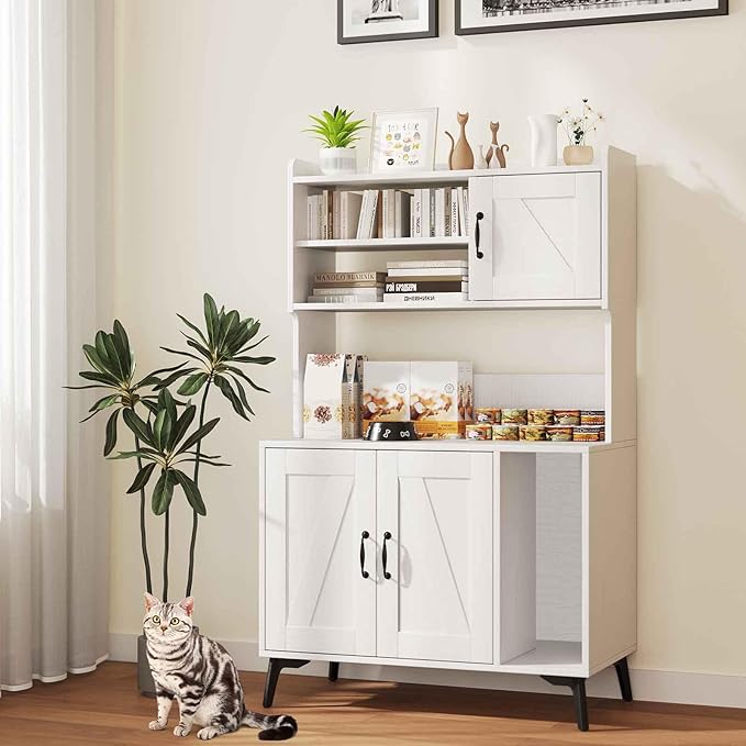 PETSITE Cat Litter Box Enclosure with Storage Shelf, 52 Inches Tall Modern Wooden Hidden Litter Box Furniture with Storage Shelving, Ideal for Indoor Cats (White)