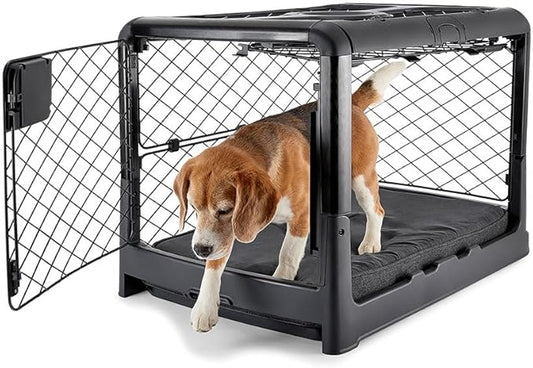 DIGGS Revol Collapsible Dog Crate with Wheels - Premium Portable Dog Crate - Safe, Stylish, and Convenient Indoor Kennel (Charcoal, Medium)