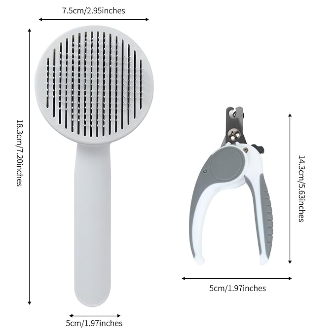 2PCS Pet Grooming Kit，Cat Brushes、Cat Nail Clipper，Cat Grooming Brush for Sedding and Grooming Fur（Grey）
