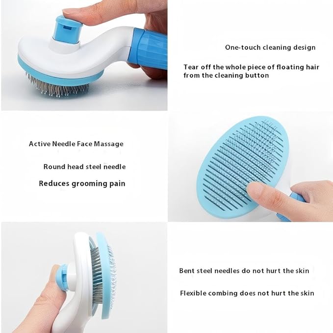 Cat Hair Brush, Cat Brush for Shedding with Metal Comb, Self Cleaning Pet Hair Brush with Release Button - Skin Friendly Deshedding Grooming Brush for Short and Long Haired Cats