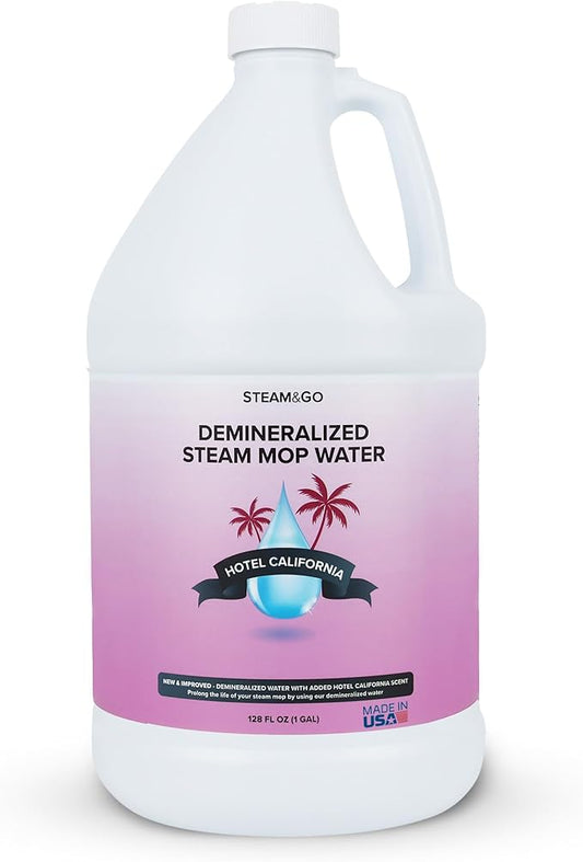 Steam & Go Deminerilized Water - Multi-Surface Cleaner for Steam Cleaners, Hardwood Floors, Kitchens, & Bathrooms - Germ-Killing Formula - Hotel California Scent - 1 Gallon