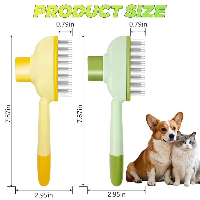 Flea Combs for Cats and Dogs with Release Button,Long & Short Stainless Steel Teeth for Deshedding, Fine Tooth Pet Brushes for Grooming Pet Hair Removal for Long and Short Hair 2 Pack