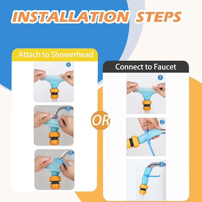 Slip-On Shower Hose Attachment with 6 Ft Hose - Faucet & Tub Faucet Adapter for Pet Bathing, Kitchen Sink, Portable Handheld Shower Head (Crystal Blue)