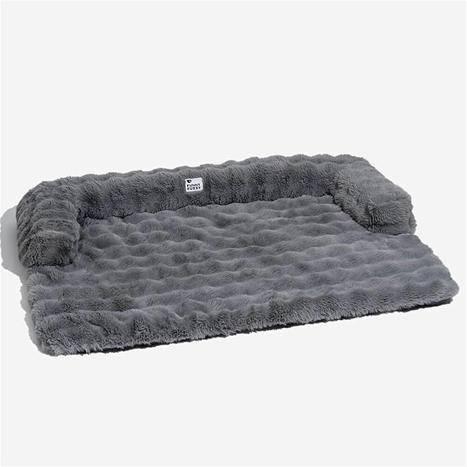 FUNNY FUZZY Pet Fluffy Fuzzy Couch Cover, Calming Washable Dog Bed Sofa Protector Pets Mat for Small Dogs and Cats (Grey,27.56 × 24.02 × 5.51 in)