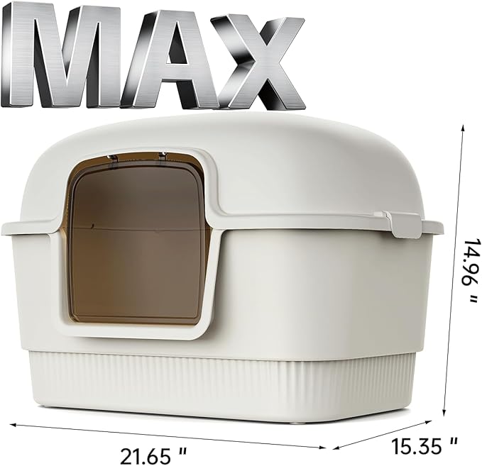 Cat Litter Box with Litter Mat and Scoop,High Wall Enclosed Cat Litter Boxes for Anti-Leakage, Covered Kitty Litter Box with Handle and Buckles for Portability and Privacy, Odor Control (White)