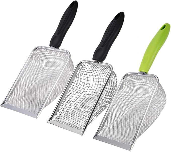 3PCS Stainless Steel Cat Litter Scoop,Litter Cleaner Corner Scoop Sand Sifter,Easy to Clean Cat Little Box, Sifting Litter Scoop Shovel for Reptile Terrarium Sand Waste
