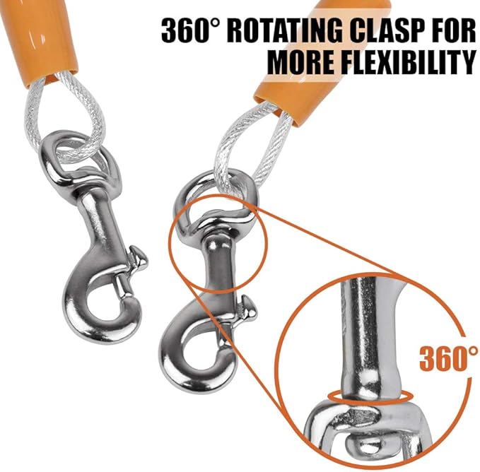 BV Dog Tie Out Cable 25 Feet - Heavy Duty Dog Lead Up to 90 Pounds - Reflective & Rust-Free with Quick Release Swivel Clips & 360° Rotating Clasp - Tangle-Free Dogs Runner for Yard (Silver, Pair)