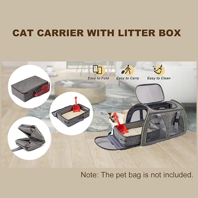Cat Travel Litter Box, Portable Collapsible Litter Box with Lid, Small Pet Litter Box Leak Proof Litter Carrier for Cat (Rectangular)