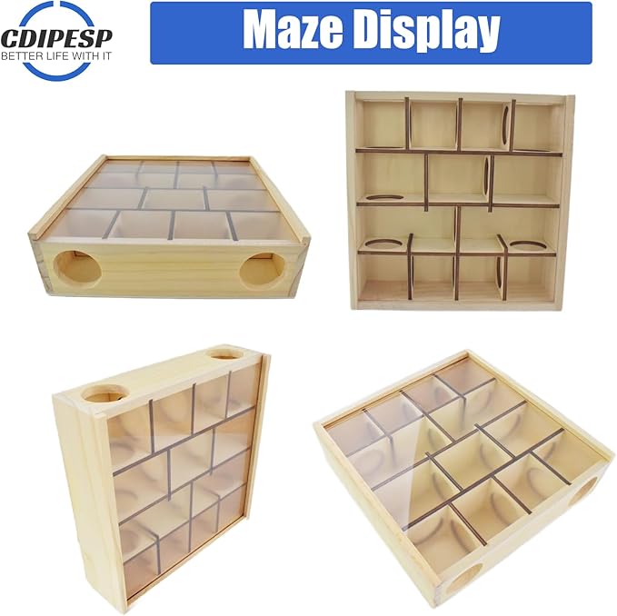 Wooden Hamster Maze with Transparent Acrylic Cover, Multi-Chamber Hamster Hideout House Hamster Toys Gerbil Maze for Dwarf Hamsters Gerbils Mice and Other Small Furry Animals