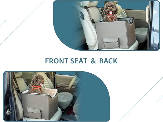 Petsfit Dog Booster Car Seat for Small Dogs, Dog Car Seat with Safety Leash, Suitable for Cars, Trucks, and SUVs (Small, Brown)