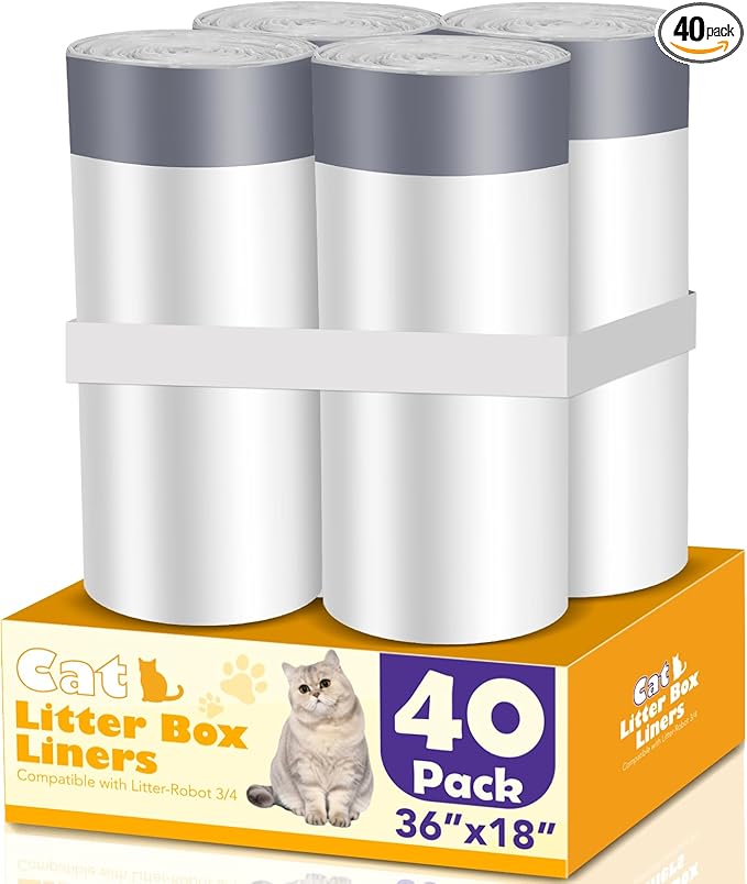 40 Count Cat Litter Liners Large, Jumbo Drawstring Extra Durable Pet Cat Pan Liners Extra-Thick Kitty Litter Box Bag 36" x 19"