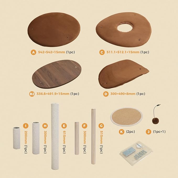 PETEPELA Wood Cat Tree Tower for Indoor Cats,5-Level Modern Cat Tree Cat Activity Center with Scratching Posts, Brown