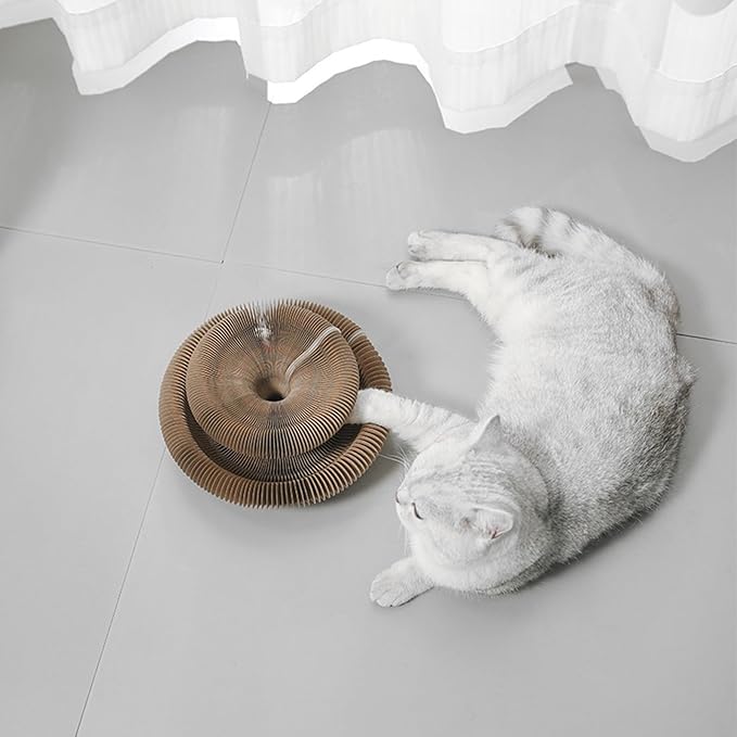 Kitty Curls Cat Toy Kurlz, Interactive Scratch Pad, Foldable Accordion,Cat Recyclable Scratcher with Ball (Pink)