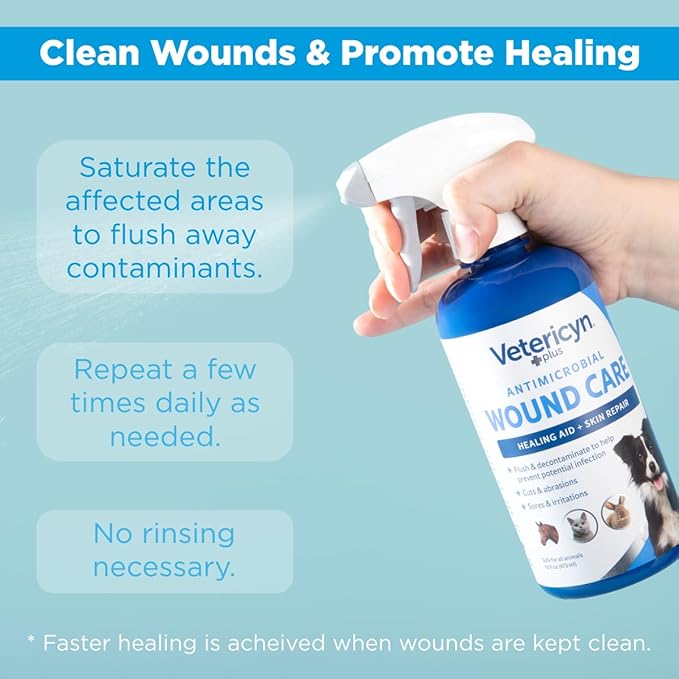 Vetericyn Plus Dog Wound Care Spray | Healing Aid and Skin Repair, Clean Wounds, Relieve Dog Skin Allergies, Safe for All Animals. 16 ounces