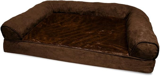 Furhaven Orthopedic Dog Bed for Medium/Small Dogs w/ Removable Bolsters & Washable Cover, For Dogs Up to 35 lbs - Plush & Suede Sofa - Espresso, Medium