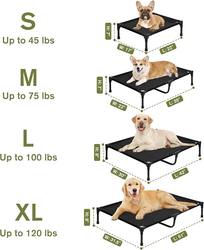 Small Elevated Dog Bed 22 Inch - Puppy Cooling Cot with Removable Washable Breathable Mesh, Raised Dog Cots Beds for Indoor and Outdoor, Black