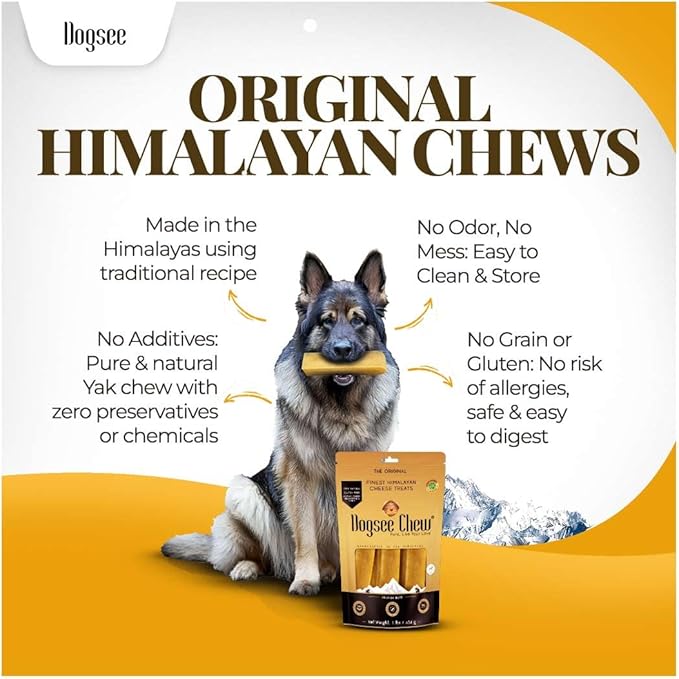 Dogsee Original Himalayan Yak Cheese Chews 1lb (XL - 3 Pieces) | Rawhide-Free | Long-Lasting | Fights Plaque & Tartar | Supports Dental Health