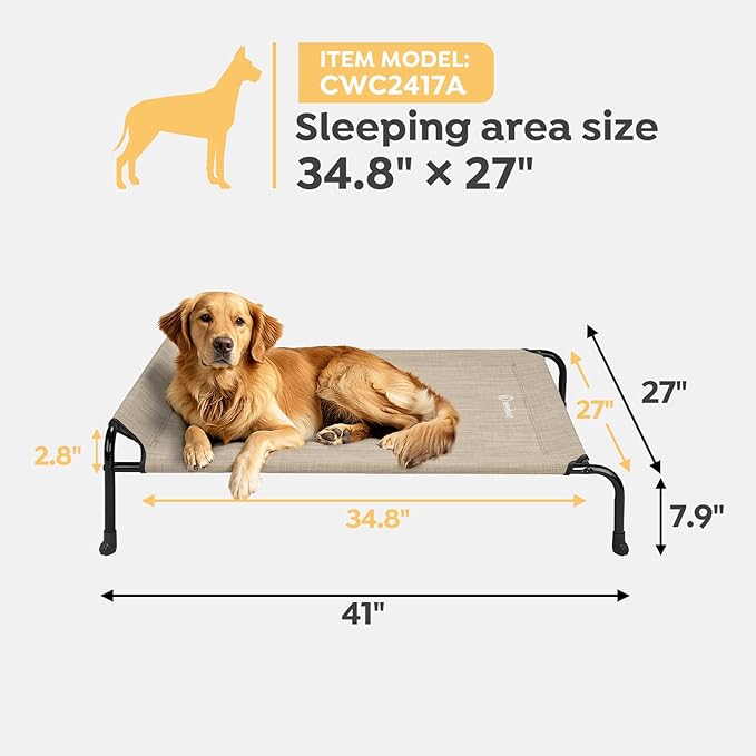 Veehoo Original Elevated Dog Cot Bed - Outdoor Raised Dog Bed, One-Sided Raised Headboard Cooling Pet Sleeping Training Cot, Non-Slip & Breathable, XL