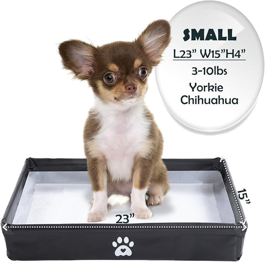 MEEXPAWS Dog Pee Pad Holder Foldable, Puppy Pad Holder Liner Base High Side, Dog Litter Box Indoor 23 x15 in, Training Leak-Proof Easy Clean