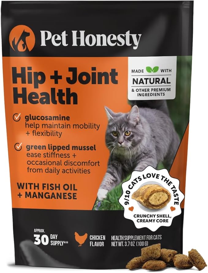 Cat Hip & Joint Health Crunchy & Creamy Chews - Cat Joint Support Supplement with Glucosamine, Health Supplies & Hip Support for Indoor & Outdoor Cats (Chicken 30-Day Supply)