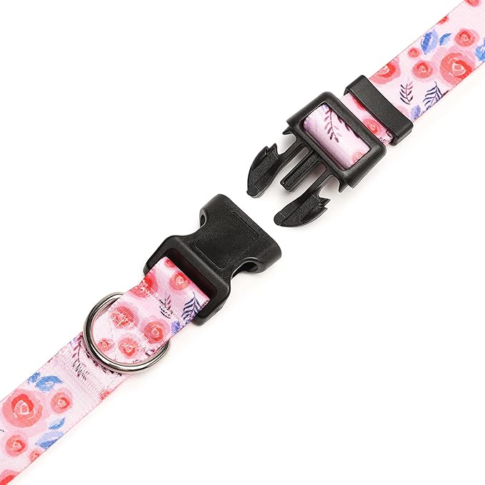 Mercano Adjustable Dog Collar - Special Design Patterns, Soft Nylon Comfortable Durable Pet Collar for Small Medium Large Dogs (M, Rose)