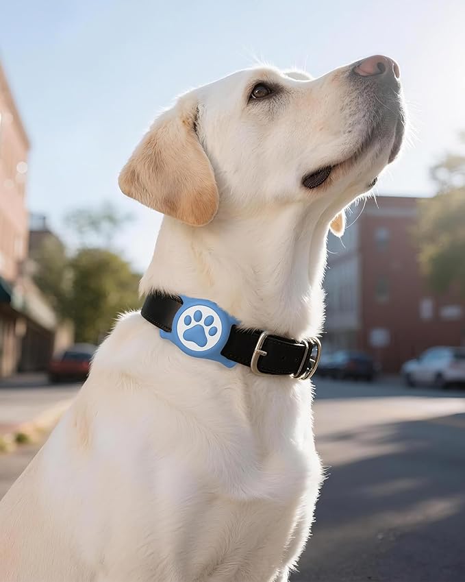 IP68 Waterpoof Dog Airtag Holder, Stretchy Silicone Full Body Covered Apple Air Tag Holder for Dog Cat Collar Fit All Width Collar (Blue, 1 Pack)