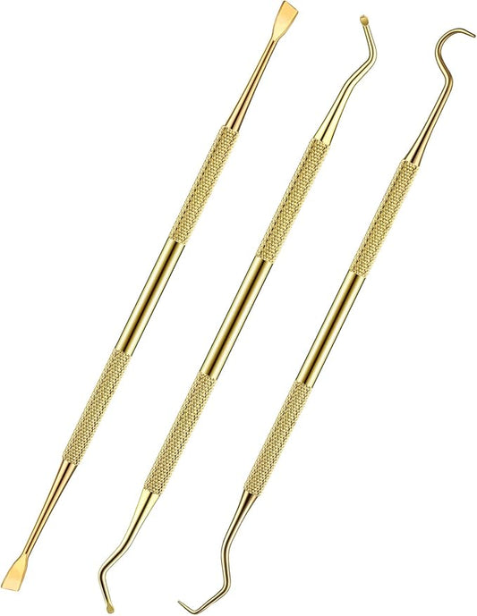 Hotop 3 Pieces Dog Dental Tooth Scaler and Scraper Stainless Double Headed Tarter Removing Tool Scraper Pet Teeth Cleaning Tools for Dog and Cat(Gold)