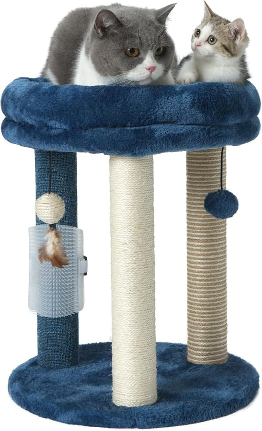MECOOL Cat Scratching Post Tree with Tower Soft Bed.Natural Quality Sisal Carpet Jute Scratch Posts with Three Hanging Ball Toys and Massage Brush for Indoor Cats and Kittens Blue