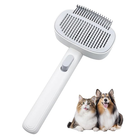 TemApex 2-in-1 Self Cleaning Shedding Brush & Dematting Comb for Long Haired Cats and Dogs, Pet Grooming Deshedding Brush for Dog and Cat Removes Loose Fur & Tangles