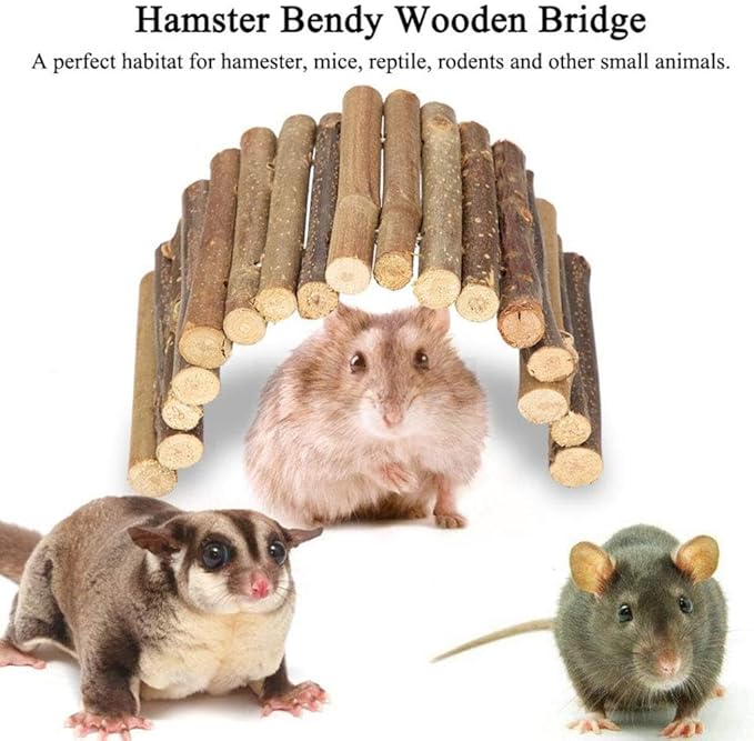 PINVNBY 8 PCS Hamster Wooden Ladder Bridge Tunnel Hide, Hamster Cage Accessories for Chinchillas Guinea Pigs Mouse Rat Ferre, Rodents Natural Hideout for Small Animals