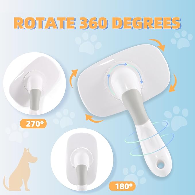 360°Rotating Dog and Cat Brush with Coated Tips and Soft Pins in 2 Length Gentle Slicker Brush for Small Dogs Puppies Yorkies Poodles Removes Loose Fur