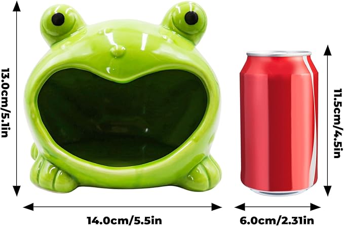 Reptile Tank Accessories – Ceramic Cartoon Frog Hideout with Open-Mouth Entrance, Cute Habitat Shelter for Hermit Crabs, Tortoises, Geckos, Tarantulas & Small Reptiles