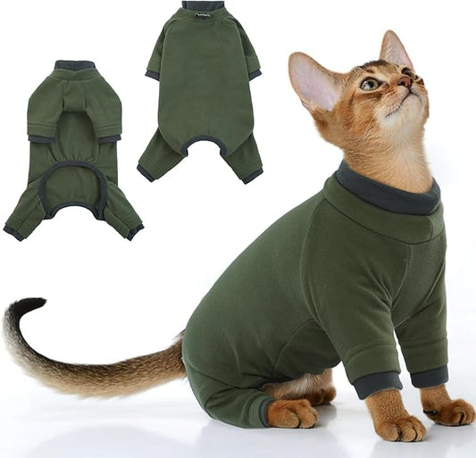 PUMYPOREITY Sticky Hair Cat Clothes, Prevent Hair Loss Cat Pajamas, Soft Cat Sweaters for Cats Only, Cat Hair Sticky Onesie, Cat Recovery Suit After Surgery, Green, 2XL