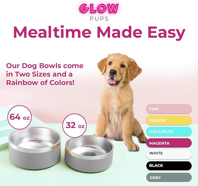 Dog Bowl - Vacuum Insulated Keeps Water Cool, Non-Slip Base, Easy Clean Interior, Durable Stainless Steel, Multiple Colors, Ideal for Travel, 32 Oz - Pet Bowl (Gray)